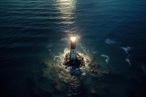 AI generated A lighthouse on an island in the middle of the sea. Lighthouse and waves. Symbol of hope, waiting. Generated by artificial intelligence photo