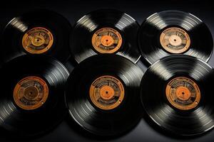 AI generated Collection of vinyl records on a black background. Generated by artificial intelligence photo