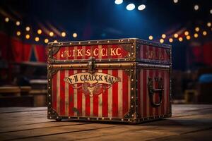 AI generated Jack box on the wooden floor in the circus. Circus day. Generated by artificial intelligence photo