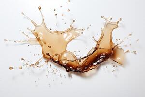 AI generated Splash, puddle of spilled black coffee on a white background. Generated by artificial intelligence photo