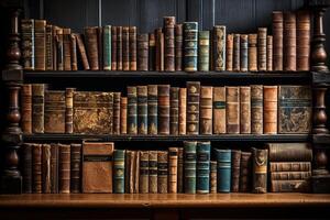 AI generated Bookshelves filled with old books. Reading, education concept. Generated by artificial intelligence photo