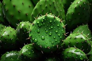AI generated Close-up texture of a cactus with spines in water droplets. Generated by artificial intelligence photo
