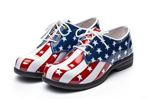 AI generated Lace-up boots in the colors of the US flag on a white background. Generated by artificial intelligence photo