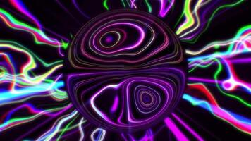 vj ciclo continuo sfondo di pulsante colorato neon psichedelico cerchio con distorto Linee video