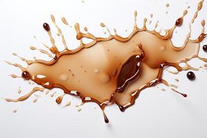 AI generated Splash, puddle of spilled black coffee on a white background. Generated by artificial intelligence photo