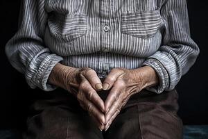 AI generated Close-up of well-groomed hands with a beautiful manicure of an elderly woman. Generated by artificial intelligence photo