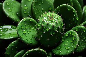 AI generated Close-up texture of a cactus with spines in water droplets. Generated by artificial intelligence photo