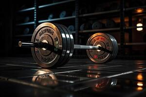 AI generated Heavy barbell for training in the gym. Strength exercise concept. Generated by artificial intelligence photo
