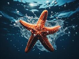 ai generado submarino foto de un estrella de mar con un chapoteo de agua. generado por artificial inteligencia