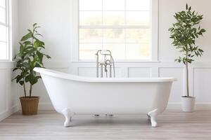 AI generated Large white bathtub in a modern bathroom. Generated by artificial intelligence photo