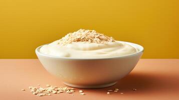 AI generated Bowl with natural yogurt and oatmeal. Generated by artificial intelligence photo