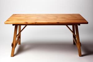 ai generado mesa con piernas hecho de natural madera en un blanco antecedentes. generado por artificial inteligencia foto