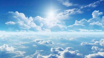 AI generated Blue sky with fluffy white clouds on a sunny day. Generated by artificial intelligence photo