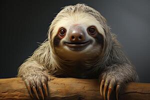 AI generated Cute sloth holding on to a tree and looking at the camera. Generated by artificial intelligence photo