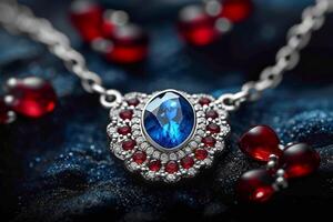 AI generated Elegant gemstone necklace shines, symbolizing grace and timeless elegance photo