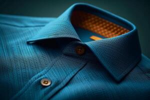 ai generado azul camisa collar doblada terminado un elegante chaqueta en estudio foto