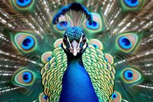 AI generated The striking beauty of a blue male peacocks plumage captured photo