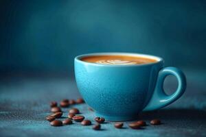 AI generated Aromatic coffee experience hot cappuccino in a charming blue cup photo