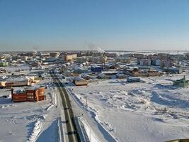 The northern northern city of Salekhard. Single-storey houses an photo