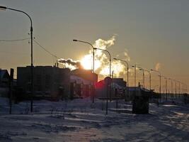 The northern northern city of Salekhard. Single-storey houses an photo