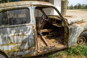 Old rusty Soviet car Victory . Rare exhibit photo