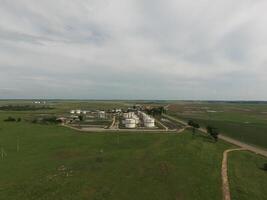 Aerial view of oil storage tanks photo