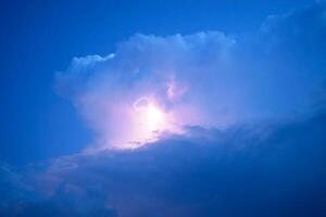 Lightnings in storm clouds. Peals of a thunder and the sparkling lightnings in clouds photo