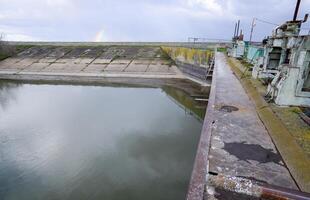 Valves for opening pipes of a water pumping station. Gateway ope photo