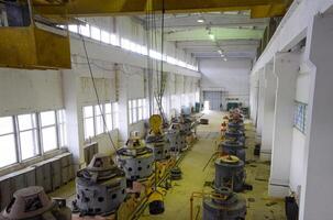 Engines of water pumps at a water pumping station. Pumping irrig photo