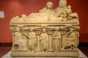 Marble sarcophagus. Sarcophagi from the excavations of the city of Perge photo