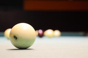 Billiards, billiard table. Balls on the billiard table. photo