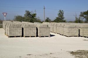 Cinder blocks, which lie in the bays. Storage cinder block photo