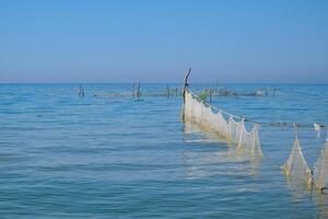 Fishing nets set in the sea. Fishing nets photo