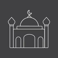 Two Tower Yellow and Green Mosque or masjid with Crescent Moon on Top. Vector Illustration Icon in Black and White or Grayscale Coor Background.