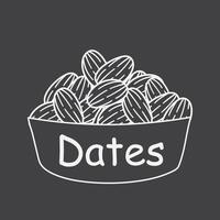 Almond or Dates Fruit in a bowl on a black and white or grayscale background. Vector illustration.