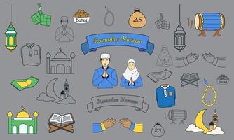 elemento o icono eid Mubarak o Ramadán kareem conjunto vector, musulmán dibujos animados ilustración, eid Mubarak es el contento islámico grande día después rápido día. vector