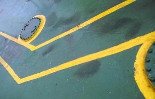 Technological hatch on the deck of the ship. Service inputs. photo