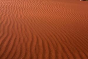 Wadi Rum Desert in Jordan. On the Sunset. Panorama of beautiful sand pattern on the dune. Desert landscape in Jordan. photo