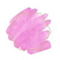 hand painted watercolour background with glittery gold hexagonal frame vector