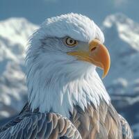 AI generated a bald eagle in front of snowy mountains. photo