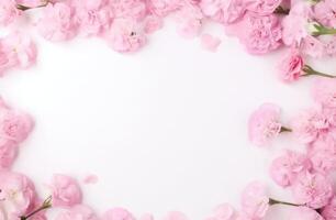 AI generated a frame of pink carnations and geraniums. photo