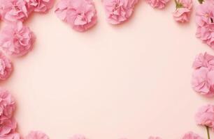 AI generated a frame of pink carnations and geraniums. photo