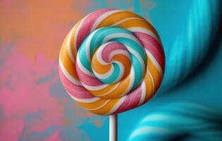 AI generated lollipop with colorful background photo