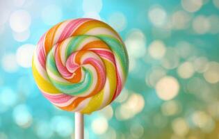 AI generated lollipop with colorful background photo