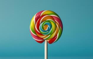 AI generated cute colourful lollipop with shiny blue background photo