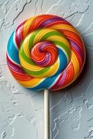 AI generated a colorful lolipop on a stick and white background photo