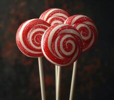 AI generated red and white lollypins on a stick photo