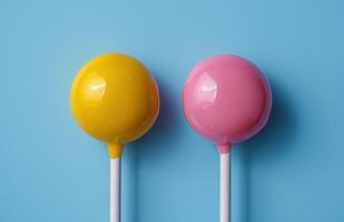 AI generated two different colored lollypops on the blue background photo