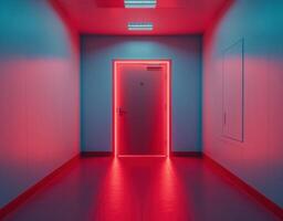 AI generated exit door and white walls inside a room photo