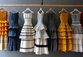 AI generated a collection of dresses are hanging on a rack photo